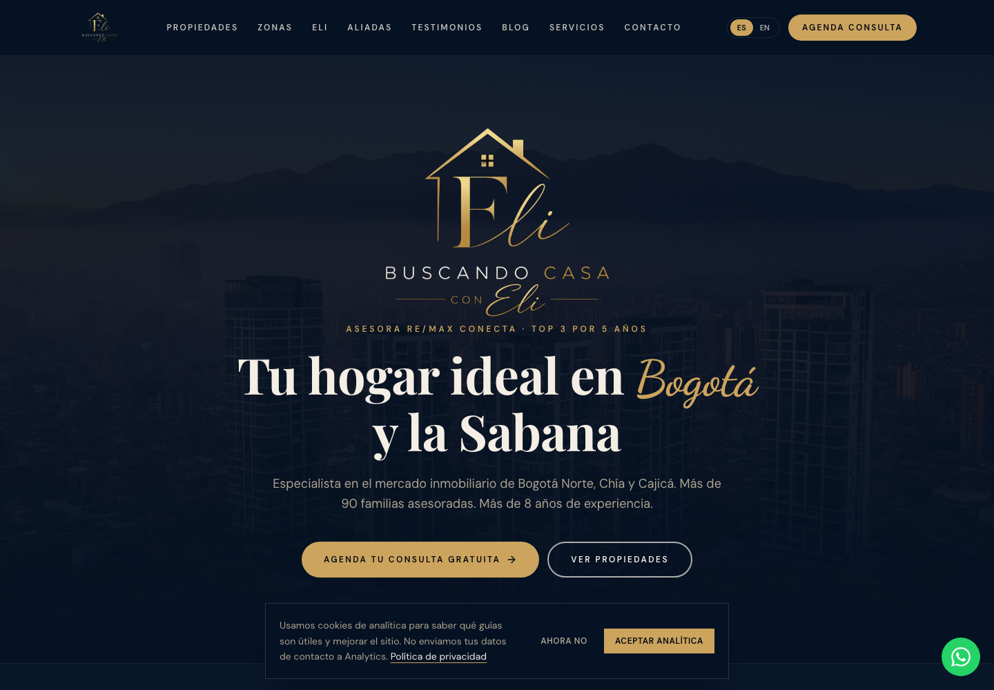 Buscando Casa con Eli — Property-discovery website for apartments in northern Bogota, Chia and Cajica.