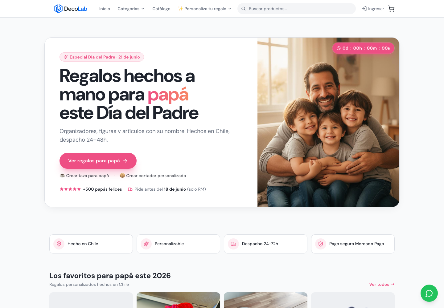 DecoLab — E-commerce experience for personalized gifts and custom-made decorative products in Chile.