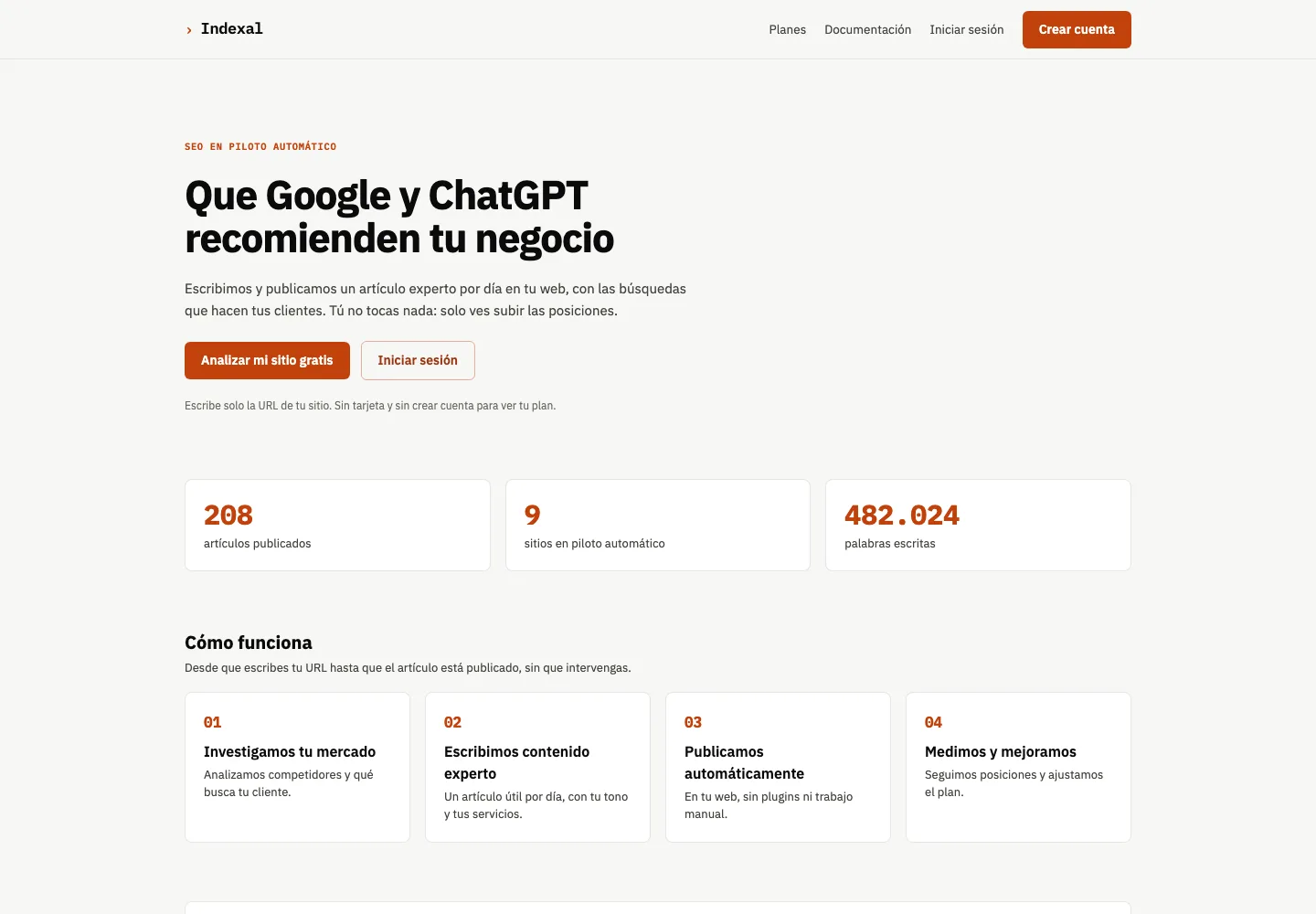 Indexal — Product site for a SaaS that researches, writes and publishes one expert SEO article a day on your website.